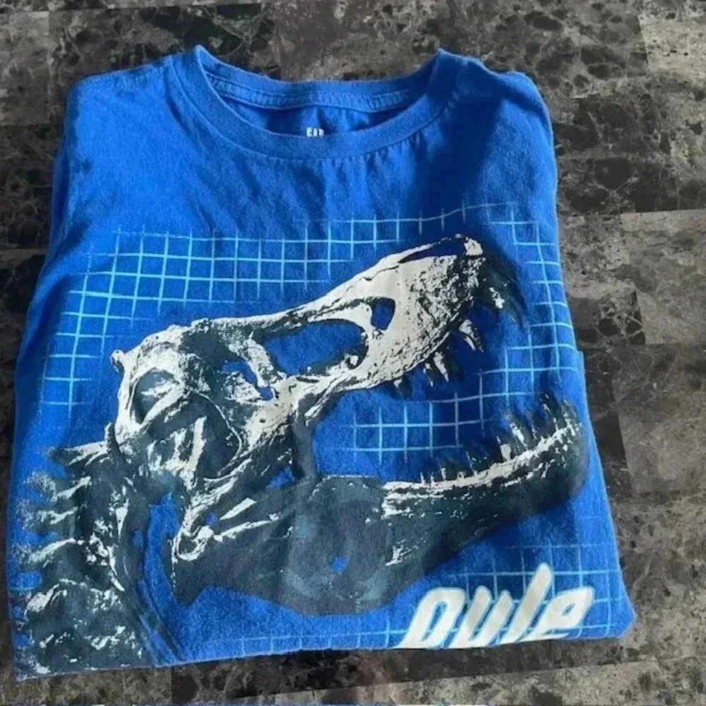 Gap Kids Graphic Long-Sleeve T-Shirt - Blue with Dinosaur Design - Size Small
